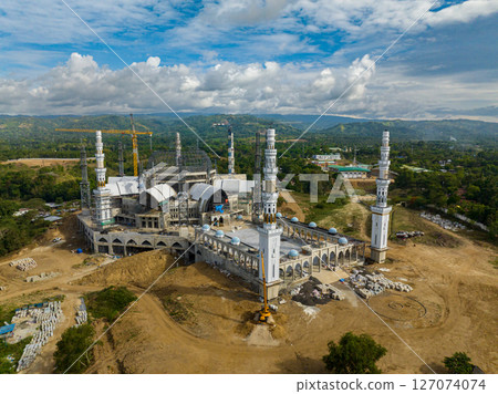 Drone view of new mosque in Zamboanga City. Sadik Grand Mosque. Mindanao, Philippines. 127074074