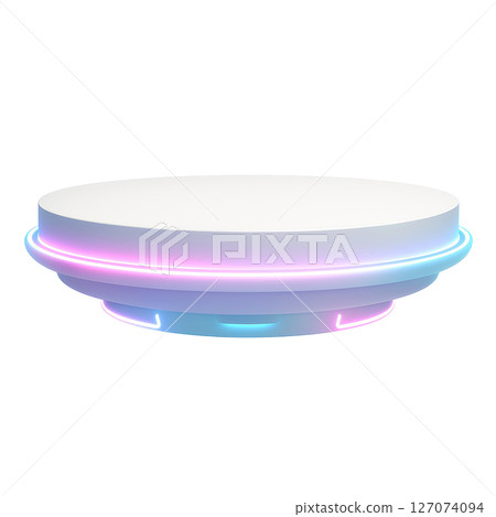 Futuristic 3D stage with neon lights (transparent background) 127074094
