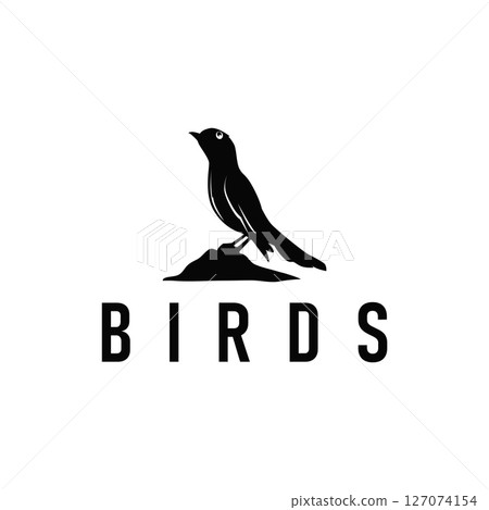 bird logo concept animal design flying freely in the sky hummingbird silhouette with a simple, cool, modern design illustration of a brand symbol template for a business product or poster template 127074154