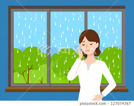 Rain, low pressure, headache, feeling unwell, weather-related illness, low pressure headache 127074367