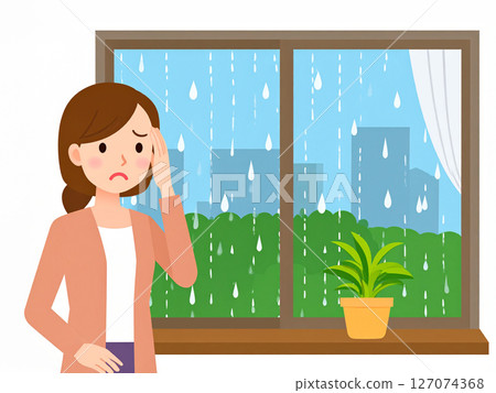 Rain, low pressure, headache, feeling unwell, weather-related illness, low pressure headache 127074368
