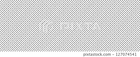 Seamless diagonal dash line pattern. Repeated slash dashed lines background. Black and white angled linear wallpaper. Abstract tilted slanted stripes backdrop. Repeating oblique strip texture. Vector 127074541