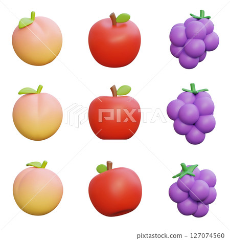 peach apple grapes 3D Icon Graphic 127074560