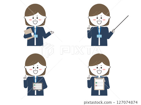 Illustration set of a woman explaining Illustration set of a woman explaining 127074874