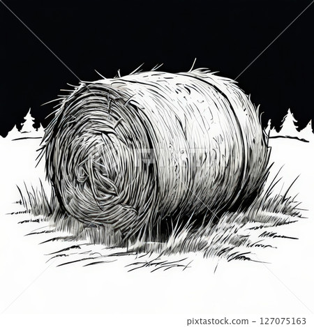 an AI Image Generator, Illustration of a Bale of Hay Stacked in a Natural Field 127075163
