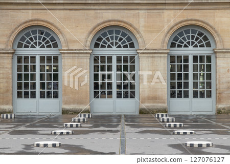 The Burens Columns (the two trays) installed in the Honor courtyard of the Palais Royal. The Burens Columns (the two trays) installed in the Honor courtyard of the Palais Royal. 127076127