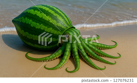 一隻西瓜紋的魷魚？ ！角落裡還有一副很酷的海濱風景 127076231