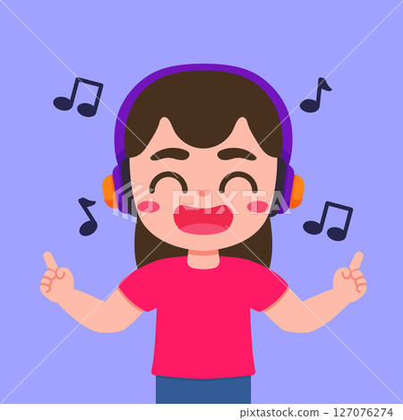Cute Girl Listening to Music with Headphones character design Cute Girl Listening to Music with Headphones character design 127076274