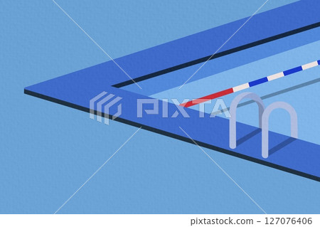 Swimming lanes await competitors at an indoor pool, copy space. Calm water reflects surrounding tiles and lane numbers indoors, creating a serene atmosphere, unaltered 127076406