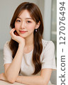 韓國模特兒 AI 用手托著下巴 127076494