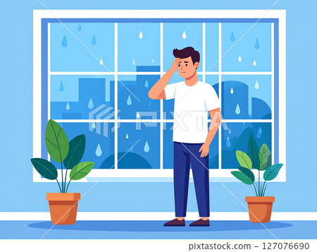 Rain, low pressure, headache, feeling unwell, weather-related illness, low pressure headache 127076690