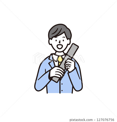 一名男高中生微笑著拿著畢業證書的插畫素材 一名男高中生微笑著拿著畢業證書的插畫素材 127076756