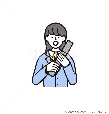 長髮高中女生微笑著拿著畢業證書的插畫素材 長髮高中女生微笑著拿著畢業證書的插畫素材 127076757