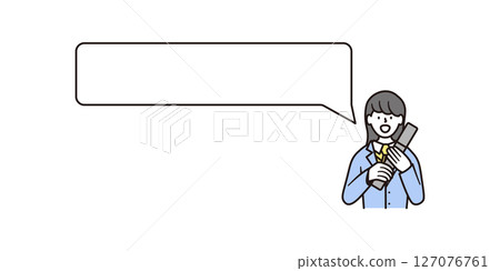 一位長髮高中女生拿著帶有對話泡泡和微笑的文憑的插圖素材 127076761