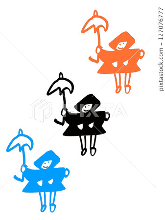 穿著雨披打著傘的人 127076777