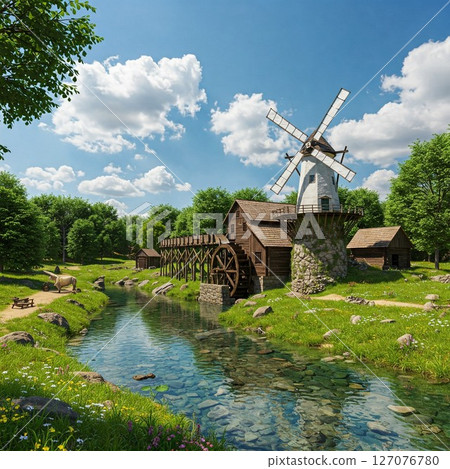 水車 彩虹 虹光 127076780