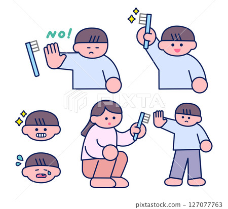 Simple Pop/Boy trying hard to brush his teeth Simple Pop/Boy trying hard to brush his teeth 127077763