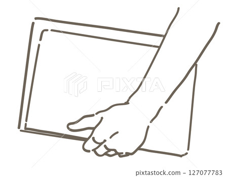一個人拿著書的插圖。手和書。簡單的觸感，向量插圖素材。 127077783