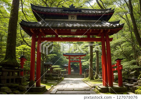 寧靜的古老日本寺廟與新綠 寧靜的古老日本寺廟與新綠 127078076