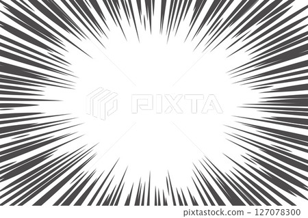 Speed lines in frame for manga comics book. Radial motion background. Monochrome explosion and flash glow. Vector concentric textured illustration Speed lines in frame for manga comics book. Radial motion background. Monochrome explosion and flash glow. Vector concentric textured illustration 127078300