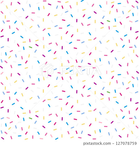 Donut sprinkles confetti retro sweet candy background. Cute dessert decoration colorful sprinkle elements. Birthday, party 127078759