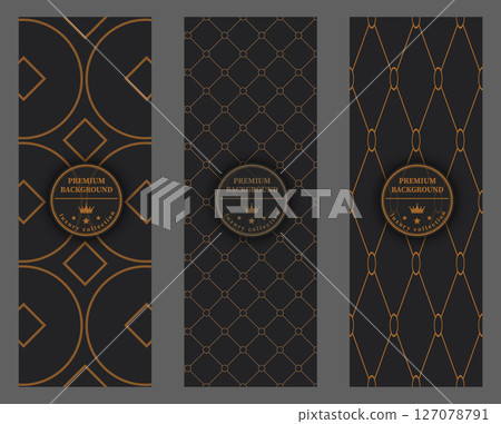 A luxurious pattern. Premium background for interior decoration, textiles, packaging and backgrounds. Golden ornament on a dark background. Creative design idea 127078791