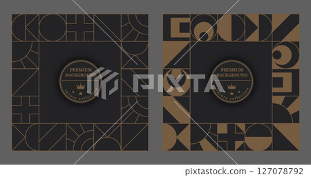 A set of gold abstract patterns on a black background. Template for packaging design, cover, invitation, banner and creative idea 127078792