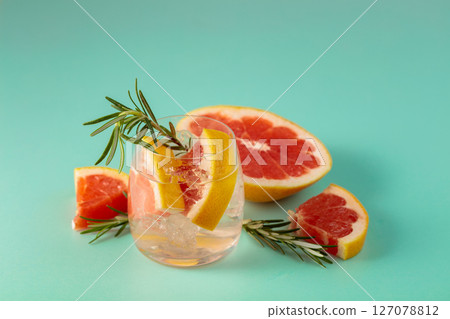 Summer refreshing drink with ice and grapefruit. Summer refreshing drink with ice and grapefruit. 127078812