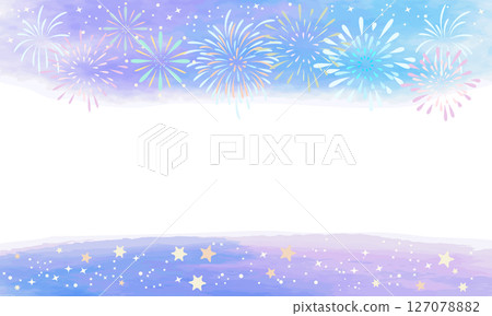 Fireworks and pastel watercolor frame Fireworks and pastel watercolor frame 127078882