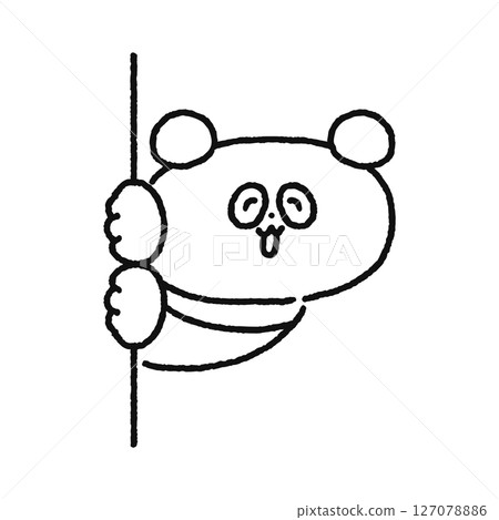 A cute panda peeking out from the wall - Line drawing A cute panda peeking out from the wall - Line drawing 127078886