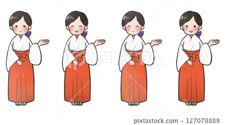 插畫材料：手繪風格的巫女組（左側） 127078889