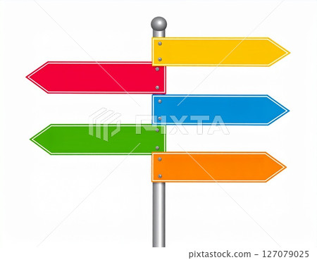 Colorful signboard Branch point 5 options Colorful signboard Branch point 5 options 127079025