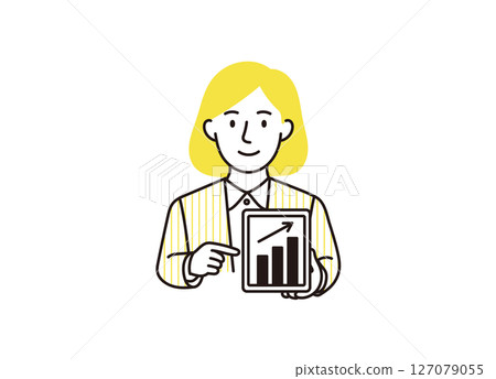 Illustration of a businesswoman holding documents Illustration of a businesswoman holding documents 127079055