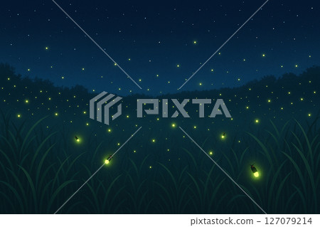 A fantastic sight of fireflies dancing in the grass at night 127079214