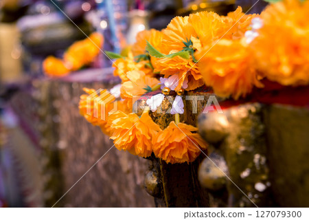 Symbols of Buddhism. South-Eastern Asia. Details of buddhist temple in Thailand. 127079300