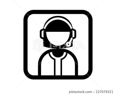 Simple square monochrome illustration icon of call center staff handling phone calls Simple square monochrome illustration icon of call center staff handling phone calls 127079321