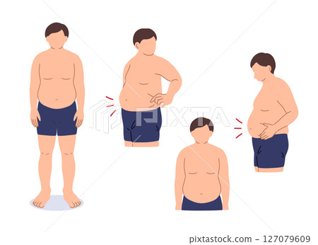 Obese man outlineless illustration set 127079609