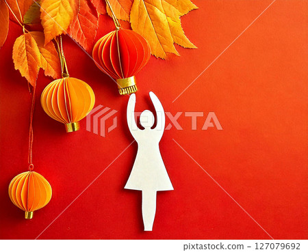 Lady with a paper hearts. Valentine's Day love. AI Generated. 127079692