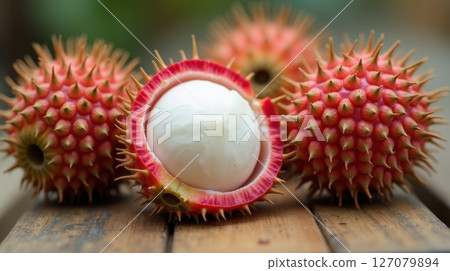 fresh rambutan on wood background fresh rambutan on wood background 127079894