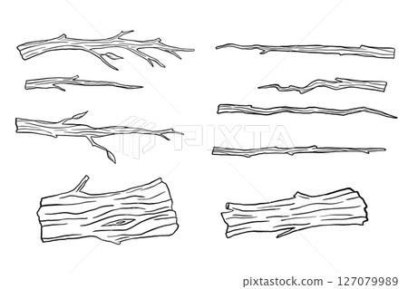 Dry tree and branch sketch isolated on white background. Hand drawn illustrations set, wood trunk 127079989