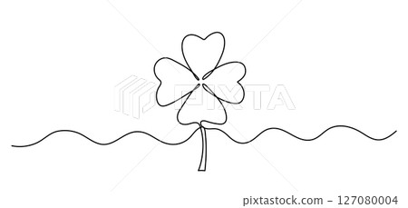 Clover one line symbol of St. Patrick's Day continuous line isolated sketch, border Clover one line symbol of St. Patrick's Day continuous line isolated sketch, border 127080004
