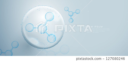 Futuristic molecular structure with digital low poly mesh on soft blue background 127080246