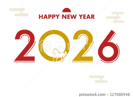 2026 年馬年簡約現代的新年卡片設計 2026 年馬年簡約現代的新年卡片設計 127080548