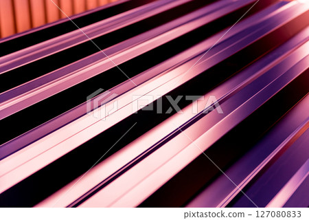 Violet metallic roof tiles background with light pattern. Violet metallic roof tiles background with light pattern. 127080833