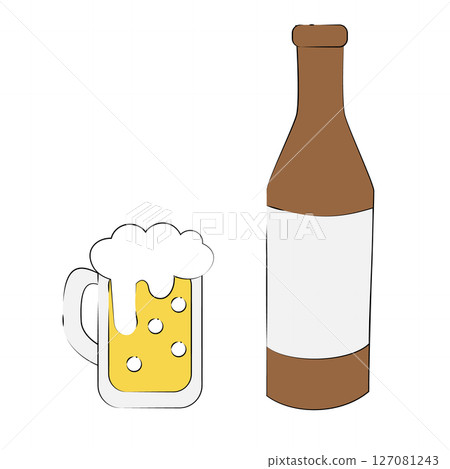 夏季烤麵包圖標,配有一杯啤酒和一瓶啤酒 夏季烤麵包圖標,配有一杯啤酒和一瓶啤酒 127081243
