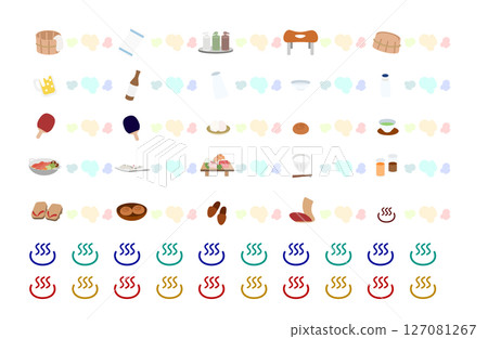 以溫泉旅館物品為特色的線條材料 以溫泉旅館物品為特色的線條材料 127081267