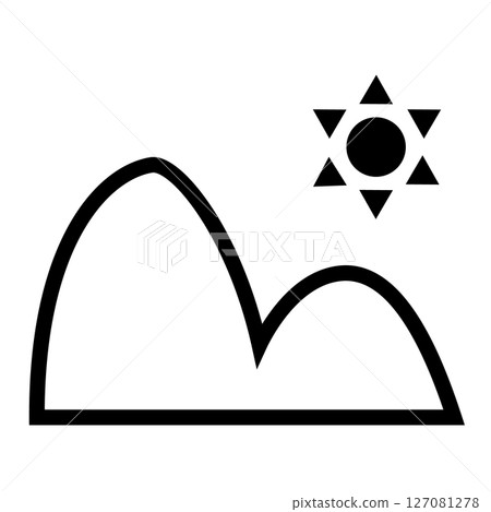 描繪兩座山和太陽的簡單圖標 127081278