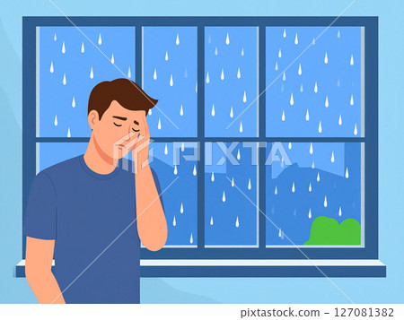 Rain, low pressure, headache, feeling unwell, weather-related illness, low pressure headache 127081382