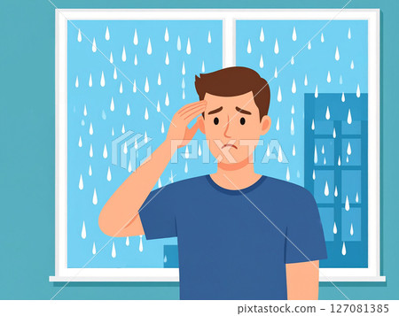 Rain, low pressure, headache, feeling unwell, weather-related illness, low pressure headache 127081385