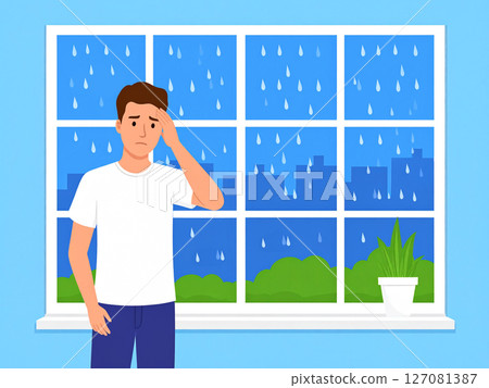 Rain, low pressure, headache, feeling unwell, weather-related illness, low pressure headache 127081387